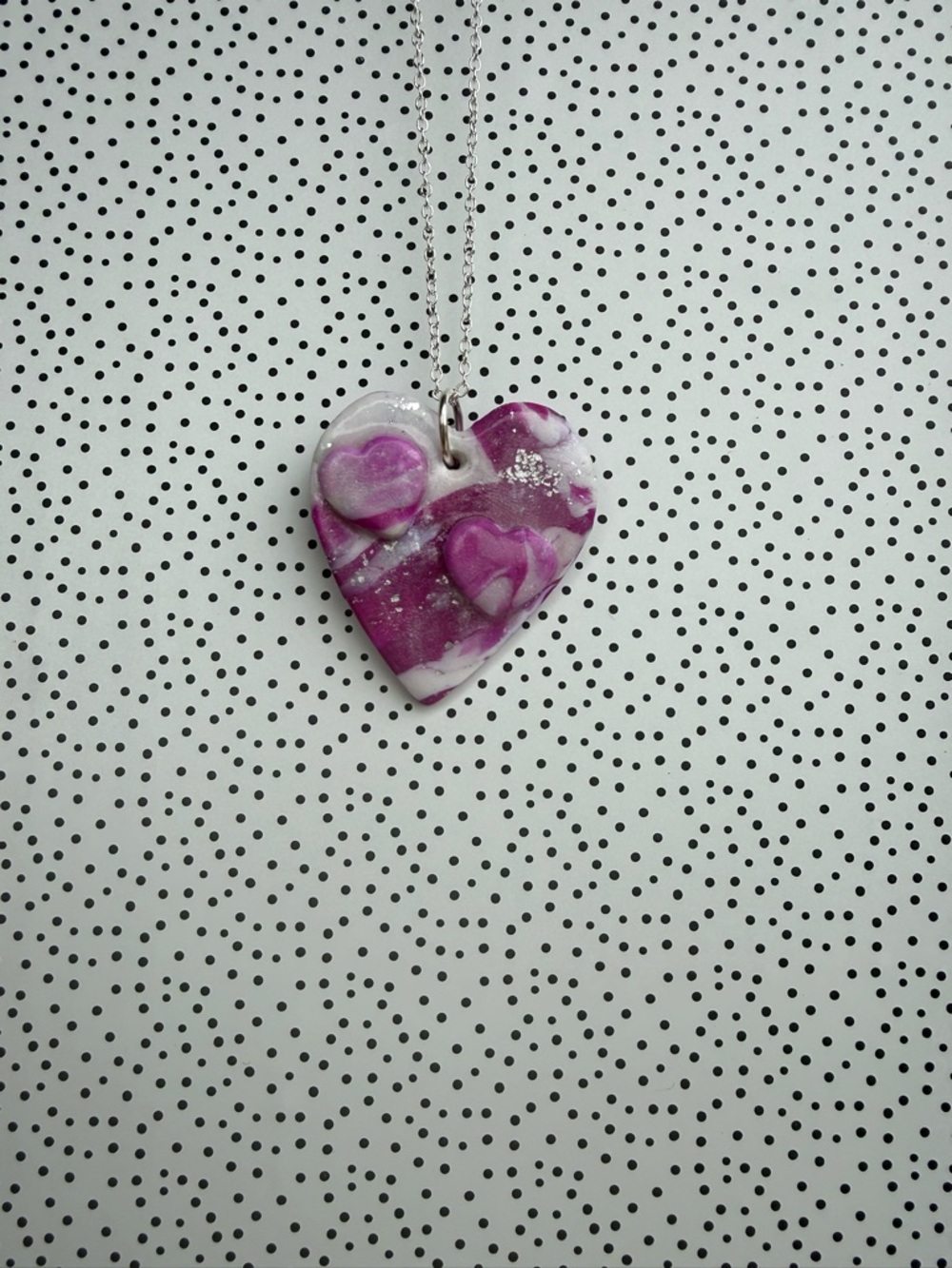 Pink & White Heart Pendant Necklace